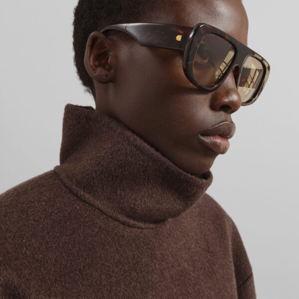 The Frankie Shop Delancey Mock Neck Wool Top - Brown Melange - Oversized Minimalist Tops in Beige - Shop at Coveti
