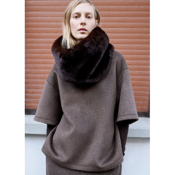 The Frankie Shop Delancey Mock Neck Wool Top – Brown Melange, view 5