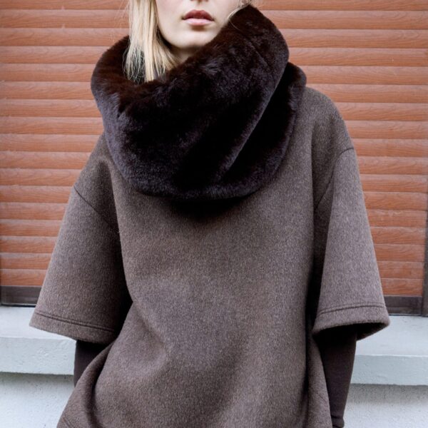 The Frankie Shop Delancey Mock Neck Wool Top - Brown Melange - Oversized Minimalist Tops in Beige - Shop at Coveti