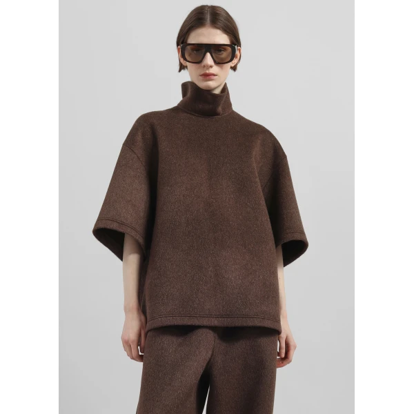 The Frankie Shop Delancey Mock Neck Wool Top – Brown Melange, view 6