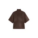 The Frankie Shop Delancey Mock Neck Wool Top - Brown Melange - Oversized Minimalist Tops in Beige - Shop at Coveti