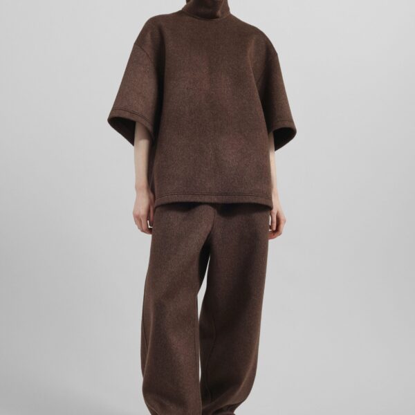 The Frankie Shop Delancey Wool Joggers - Brown Melange - Oversized Minimalist Pants in Beige - Shop at Coveti