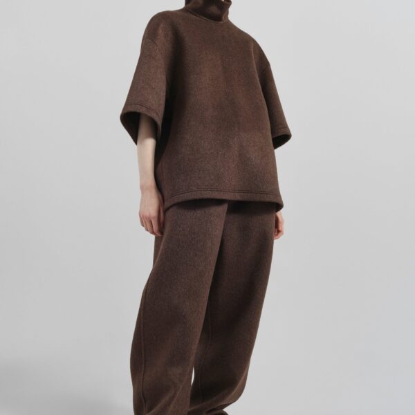 The Frankie Shop Delancey Wool Joggers - Brown Melange - Oversized Minimalist Pants in Beige - Shop at Coveti