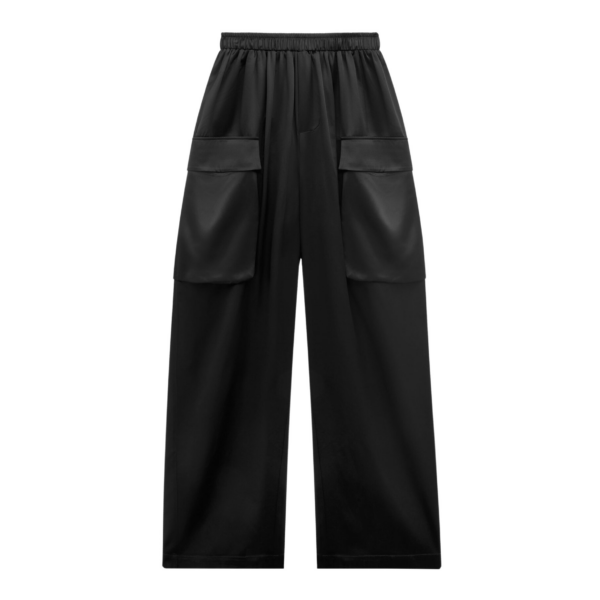 The Frankie Shop Delny Satin Cargo Pants - Black - Oversized Minimalist Pants in Black - Shop at Coveti