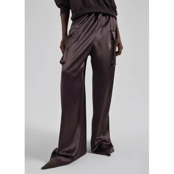 The Frankie Shop Delny Satin Cargo Pants – Dark Brown, view 3