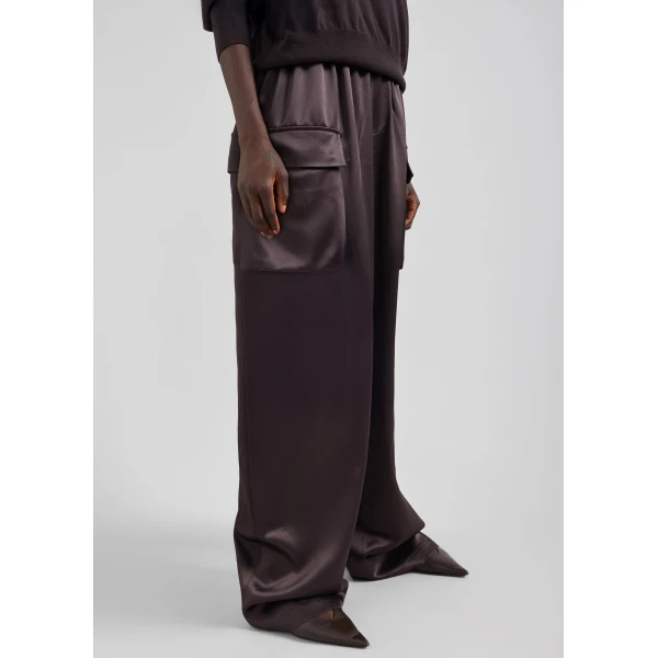 The Frankie Shop Delny Satin Cargo Pants – Dark Brown, view 4