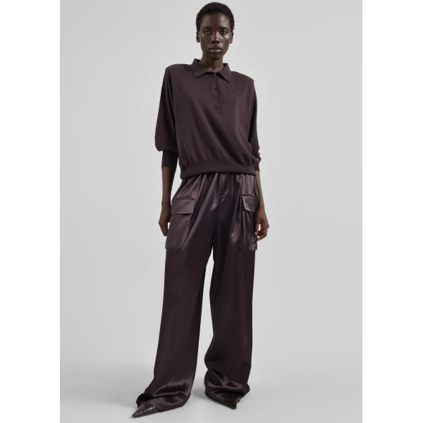 The Frankie Shop Delny Satin Cargo Pants – Dark Brown, view 5