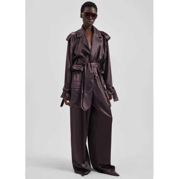 The Frankie Shop Delny Satin Cargo Pants – Dark Brown, view 6