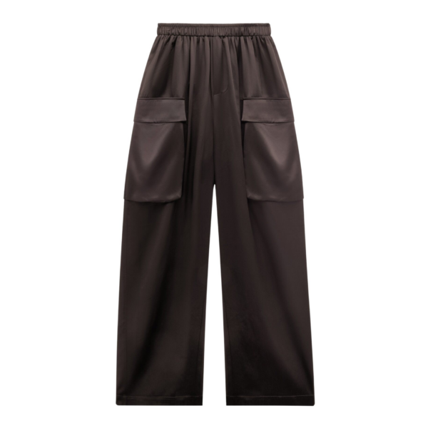 The Frankie Shop Delny Satin Cargo Pants - Dark Brown - Oversized Minimalist Pants in Beige - Shop at Coveti