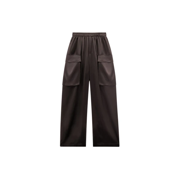 The Frankie Shop Delny Satin Cargo Pants - Dark Brown - Oversized Minimalist Pants in Beige - Shop at Coveti