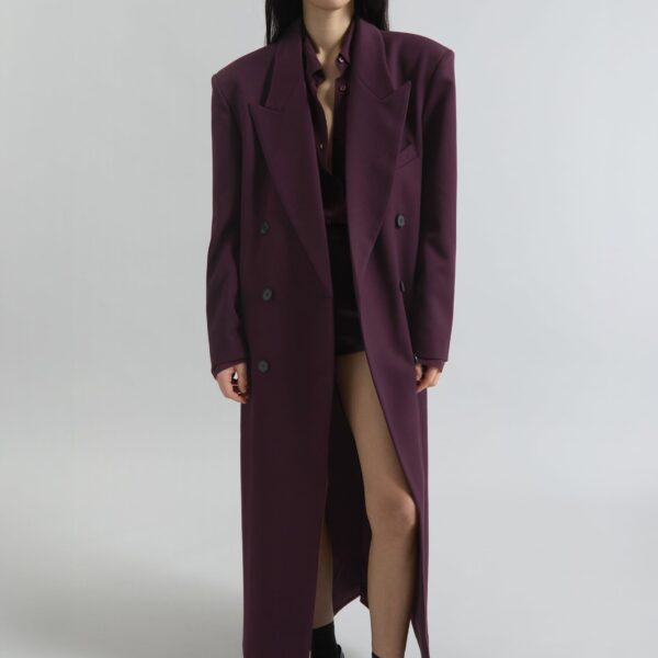 The Frankie Shop Delphina Long Coat - Burgundy - Oversized Minimalist Coats in Red - Shop at Coveti
