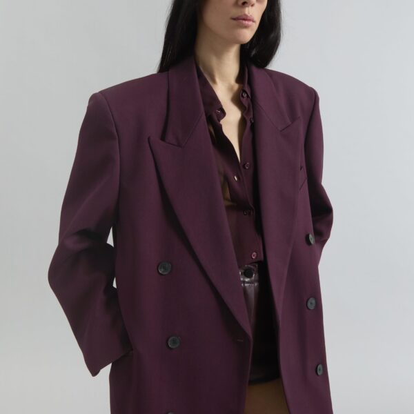 The Frankie Shop Delphina Long Coat - Burgundy - Oversized Minimalist Coats in Red - Shop at Coveti