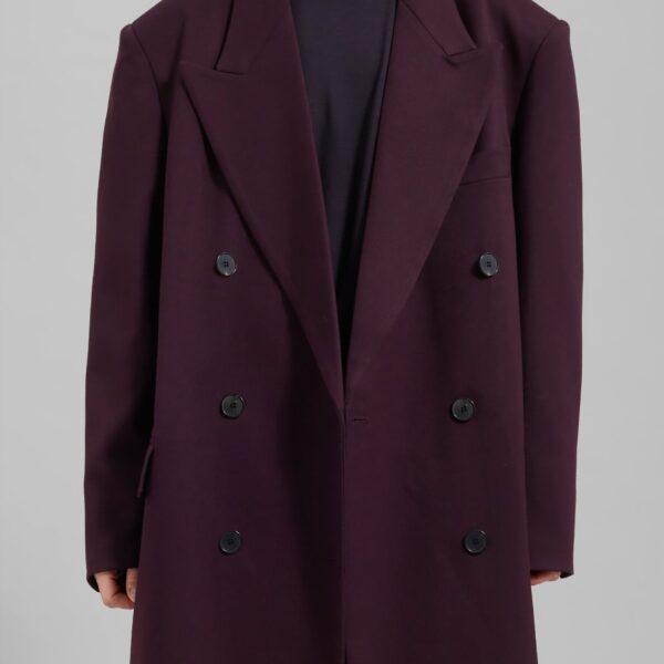 The Frankie Shop Delphina Long Coat - Burgundy - Oversized Minimalist Coats in Red - Shop at Coveti