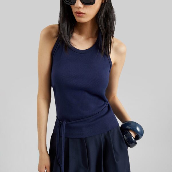 The Frankie Shop Denia Halter Tie Top - Navy - Oversized Minimalist Tops in Blue - Shop at Coveti