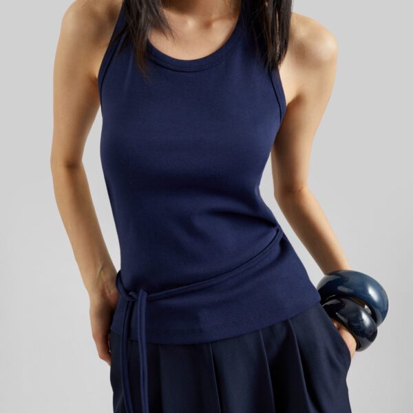 The Frankie Shop Denia Halter Tie Top - Navy - Oversized Minimalist Tops in Blue - Shop at Coveti