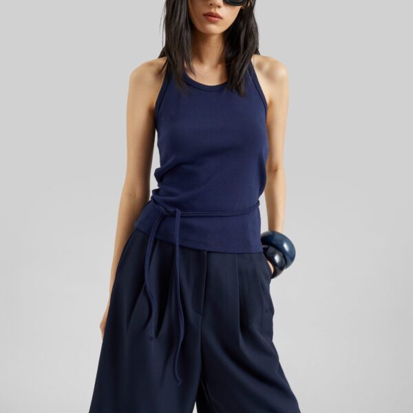 The Frankie Shop Denia Halter Tie Top - Navy - Oversized Minimalist Tops in Blue - Shop at Coveti