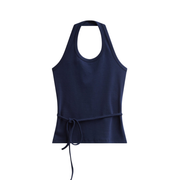 The Frankie Shop Denia Halter Tie Top - Navy - Oversized Minimalist Tops in Blue - Shop at Coveti