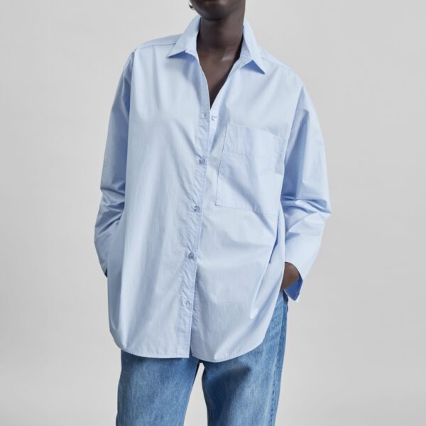 The Frankie Shop Derris Cotton Shirt - Periwinkle Blue - Oversized Minimalist Tops in Purple - Shop at Coveti
