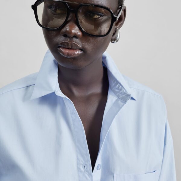 The Frankie Shop Derris Cotton Shirt - Periwinkle Blue - Oversized Minimalist Tops in Purple - Shop at Coveti