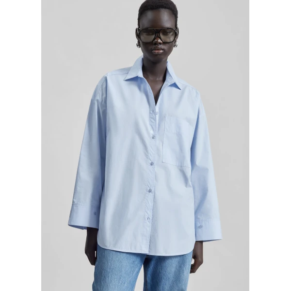 The Frankie Shop Derris Cotton Shirt – Periwinkle Blue, view 5