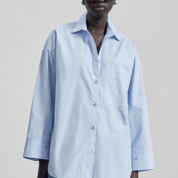 The Frankie Shop Derris Cotton Shirt - Periwinkle Blue - Oversized Minimalist Tops in Purple - Shop at Coveti