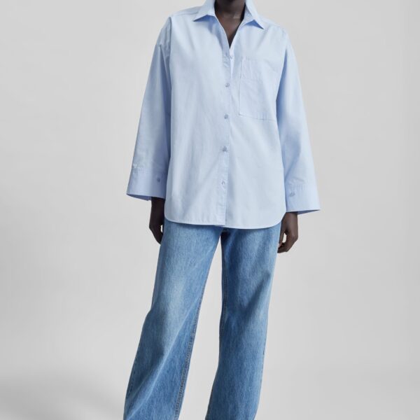 The Frankie Shop Derris Cotton Shirt - Periwinkle Blue - Oversized Minimalist Tops in Purple - Shop at Coveti