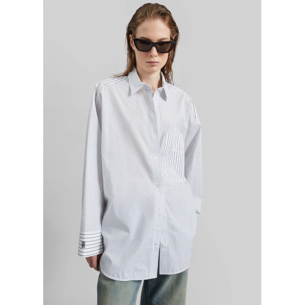The Frankie Shop Derris Shirt – White/Black Mix Stripe, view 2