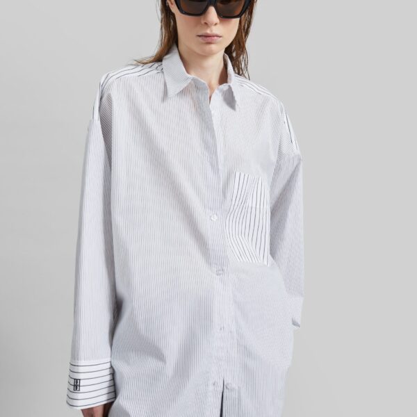The Frankie Shop Derris Shirt - White/Black Mix Stripe - Oversized Minimalist Tops in Multicolour - Shop at Coveti