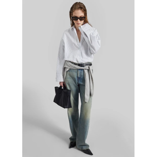 The Frankie Shop Derris Shirt – White/Black Mix Stripe, view 3