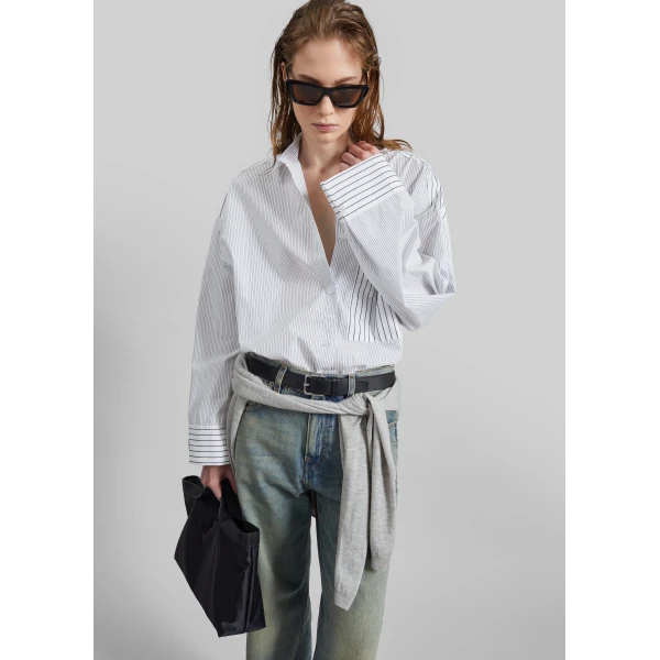 The Frankie Shop Derris Shirt – White/Black Mix Stripe, view 4