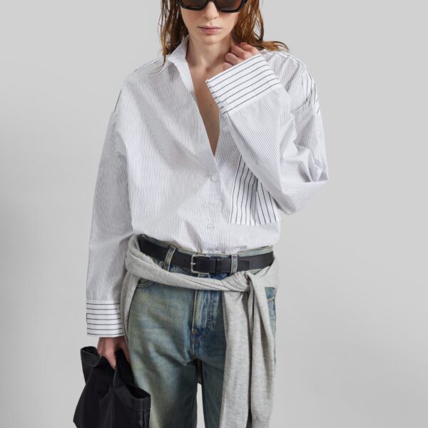 The Frankie Shop Derris Shirt - White/Black Mix Stripe - Oversized Minimalist Tops in Multicolour - Shop at Coveti
