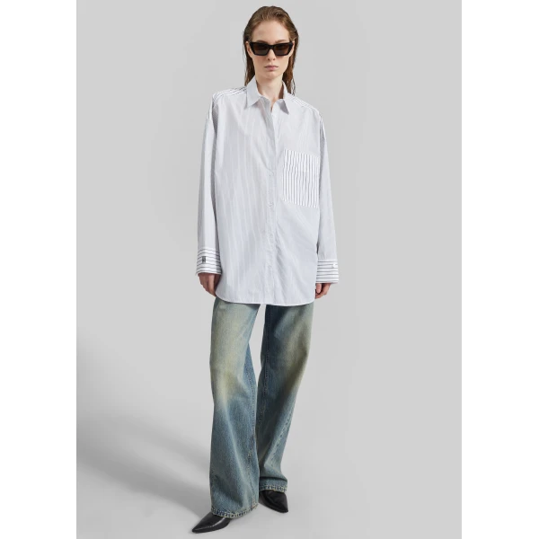 The Frankie Shop Derris Shirt – White/Black Mix Stripe, view 6