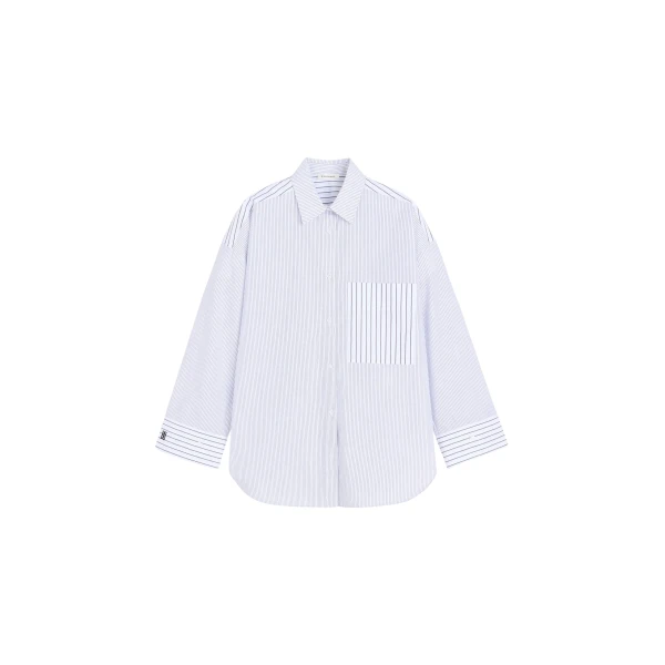 The Frankie Shop Derris Shirt - White/Black Mix Stripe - Oversized Minimalist Tops in Multicolour - Shop at Coveti