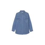 The Frankie Shop Desona Denim Shirt - Medium Wash - Oversized Minimalist Tops in Grey - Shop at Coveti