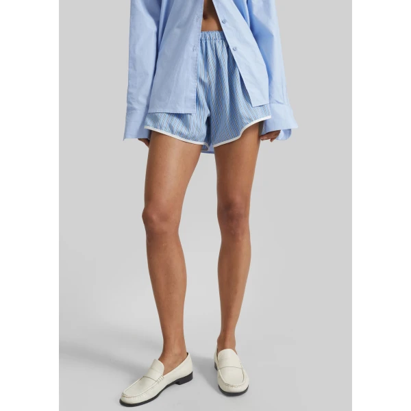 The Frankie Shop Deya Fluid Mini Boxer Shorts – Blue/White Stripe, view 5