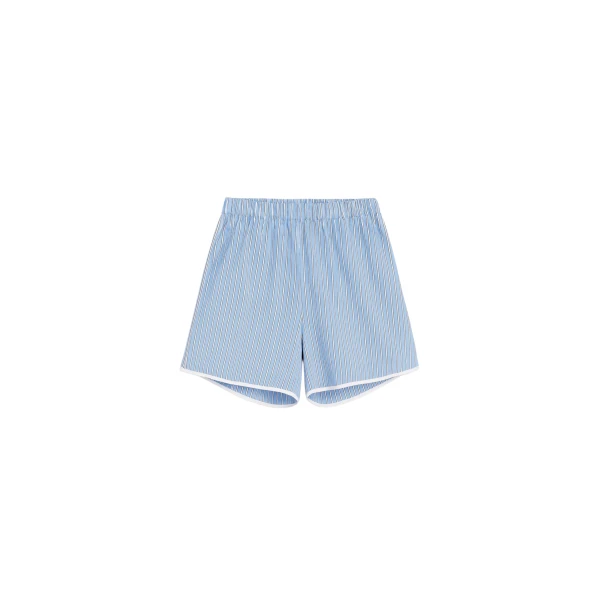 The Frankie Shop Deya Fluid Mini Boxer Shorts - Blue/White Stripe - Oversized Minimalist Shorts in Multicolour - Shop at Coveti
