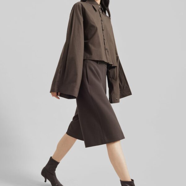 The Frankie Shop Dharoi Adjustable Sleeve Layered Shirt - Brown - Oversized Minimalist Tops in Beige - Shop at Coveti
