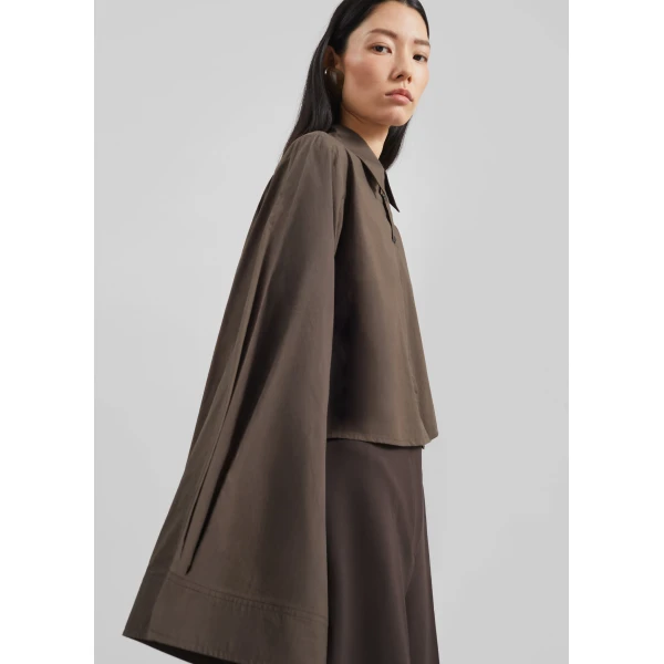 The Frankie Shop Dharoi Adjustable Sleeve Layered Shirt – Brown, view 3