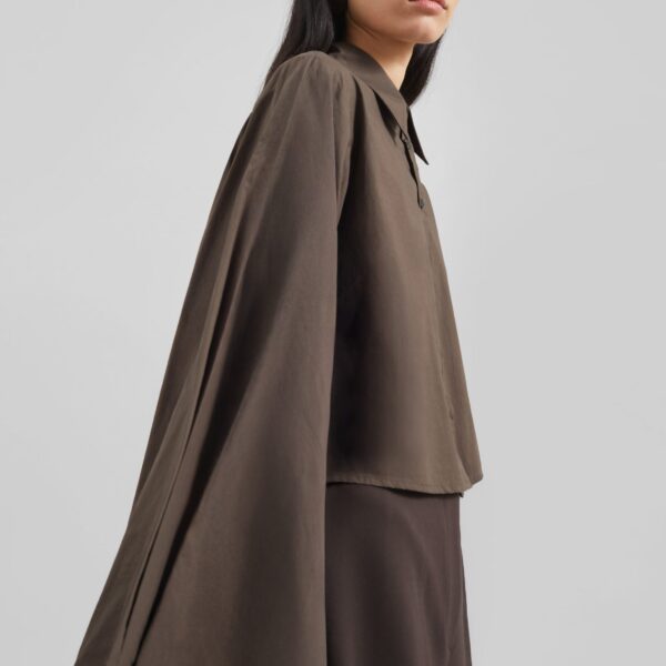 The Frankie Shop Dharoi Adjustable Sleeve Layered Shirt - Brown - Oversized Minimalist Tops in Beige - Shop at Coveti