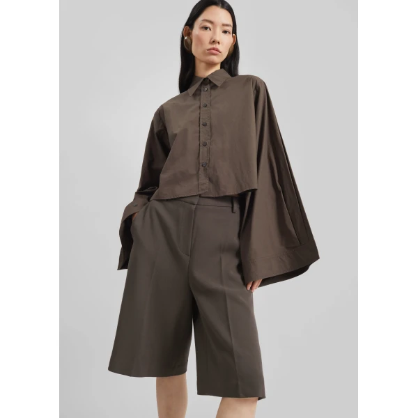 The Frankie Shop Dharoi Adjustable Sleeve Layered Shirt – Brown, view 5