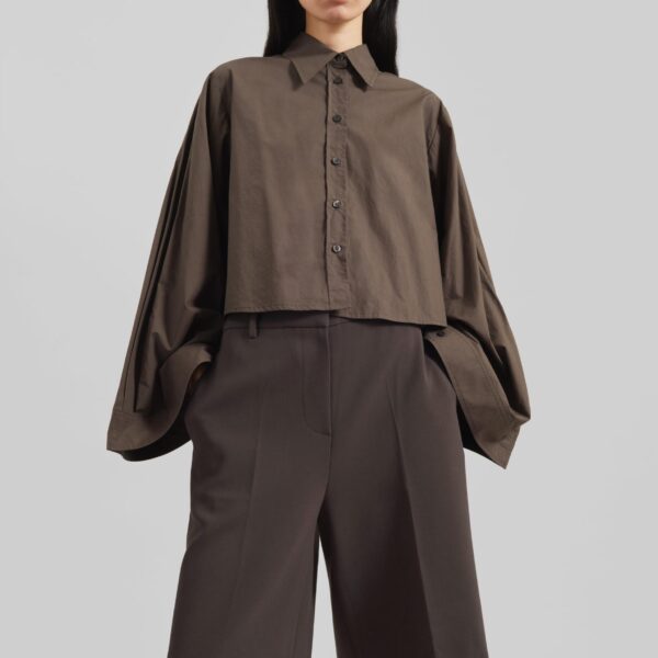 The Frankie Shop Dharoi Adjustable Sleeve Layered Shirt - Brown - Oversized Minimalist Tops in Beige - Shop at Coveti