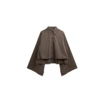 The Frankie Shop Dharoi Adjustable Sleeve Layered Shirt - Brown - Oversized Minimalist Tops in Beige - Shop at Coveti