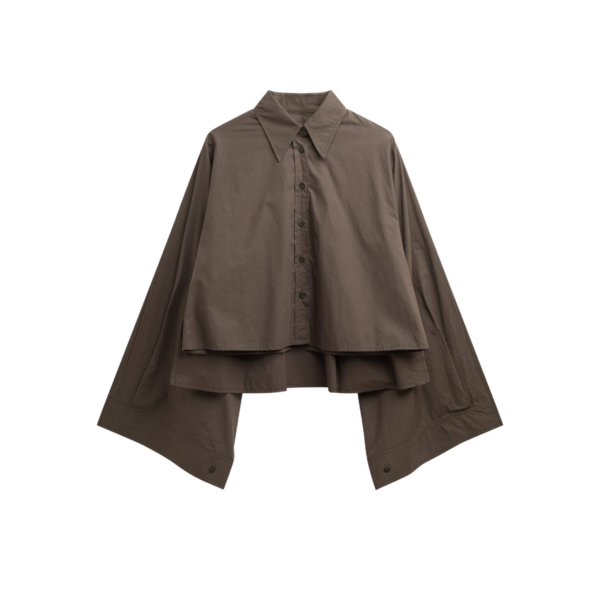 The Frankie Shop Dharoi Adjustable Sleeve Layered Shirt - Brown - Oversized Minimalist Tops in Beige - Shop at Coveti