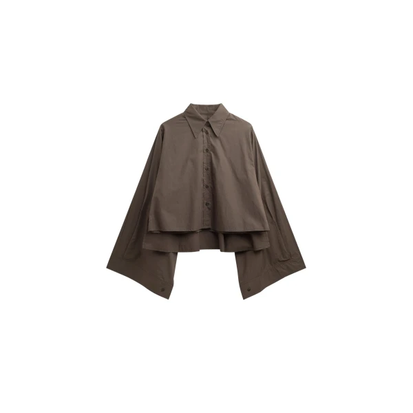 The Frankie Shop Dharoi Adjustable Sleeve Layered Shirt - Brown - Oversized Minimalist Tops in Beige - Shop at Coveti