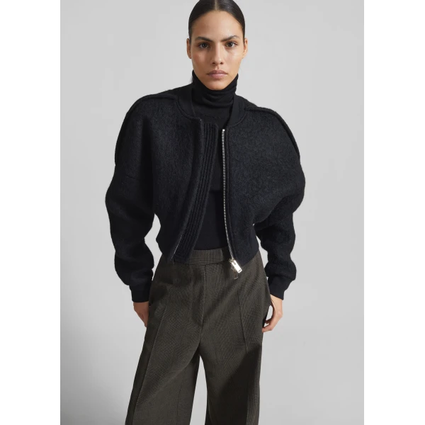 The Frankie Shop Dimaro Wool Cropped Bomber Jacket – Black, view 2