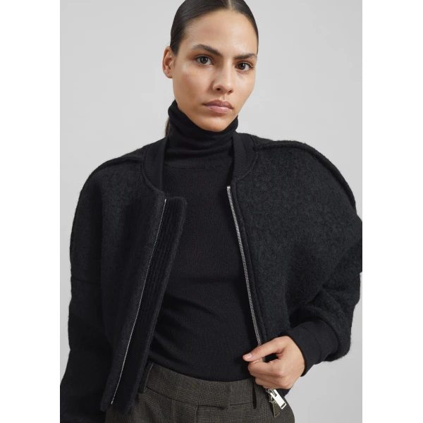 The Frankie Shop Dimaro Wool Cropped Bomber Jacket – Black, view 5
