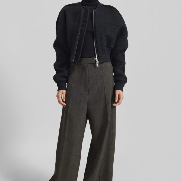 The Frankie Shop Dimaro Wool Cropped Bomber Jacket - Black - Oversized Minimalist Jackets in Black - Shop at Coveti