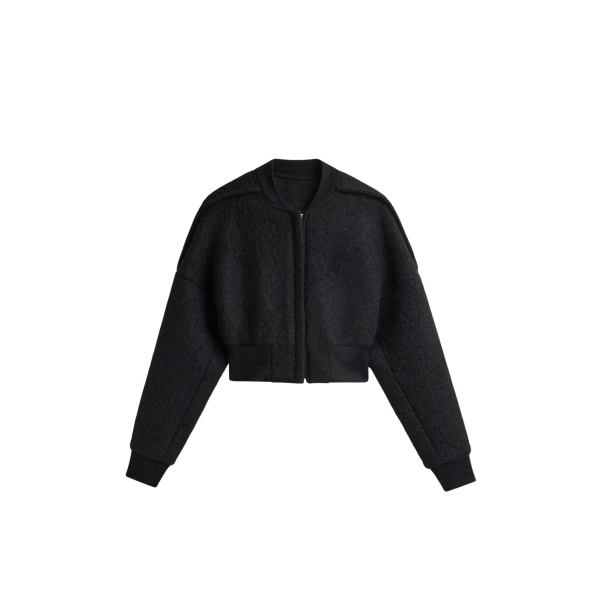 The Frankie Shop Dimaro Wool Cropped Bomber Jacket - Black - Oversized Minimalist Jackets in Black - Shop at Coveti
