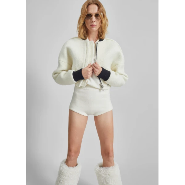 The Frankie Shop Dimaro Wool Cropped Bomber Jacket – Ivory, view 3