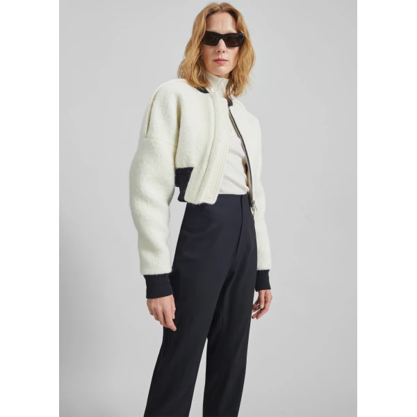 The Frankie Shop Dimaro Wool Cropped Bomber Jacket – Ivory, view 5